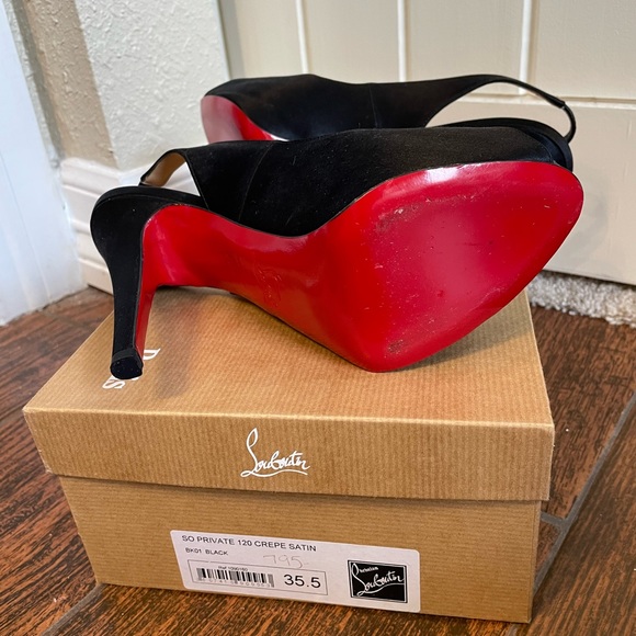 Christian Louboutin Black Crepe Satin Peep-toe platform slingbacks 35.5 - Picture 7 of 7